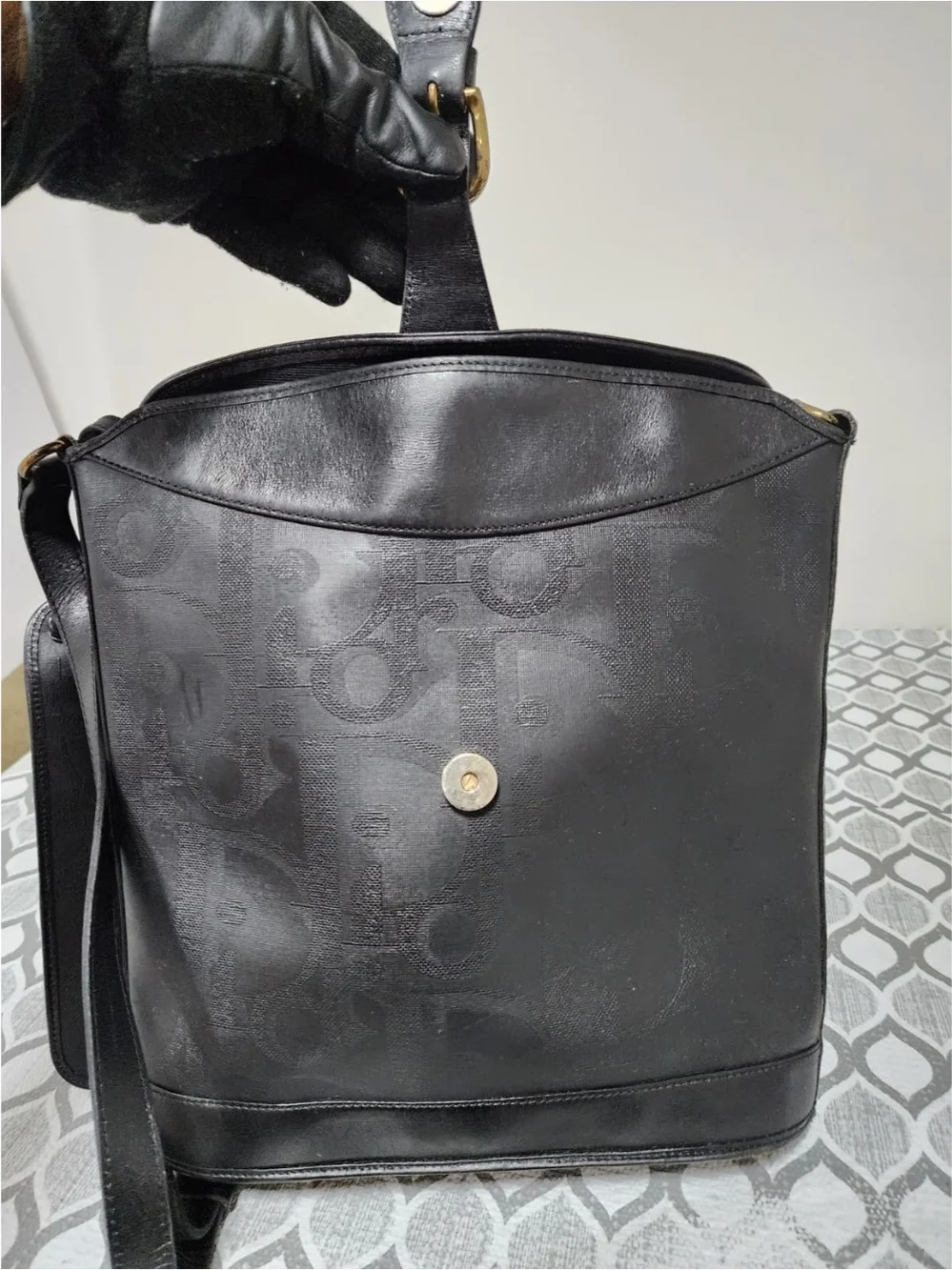 Christian Dior Embossed Trotter Leather Bucket Bag with Pochette
